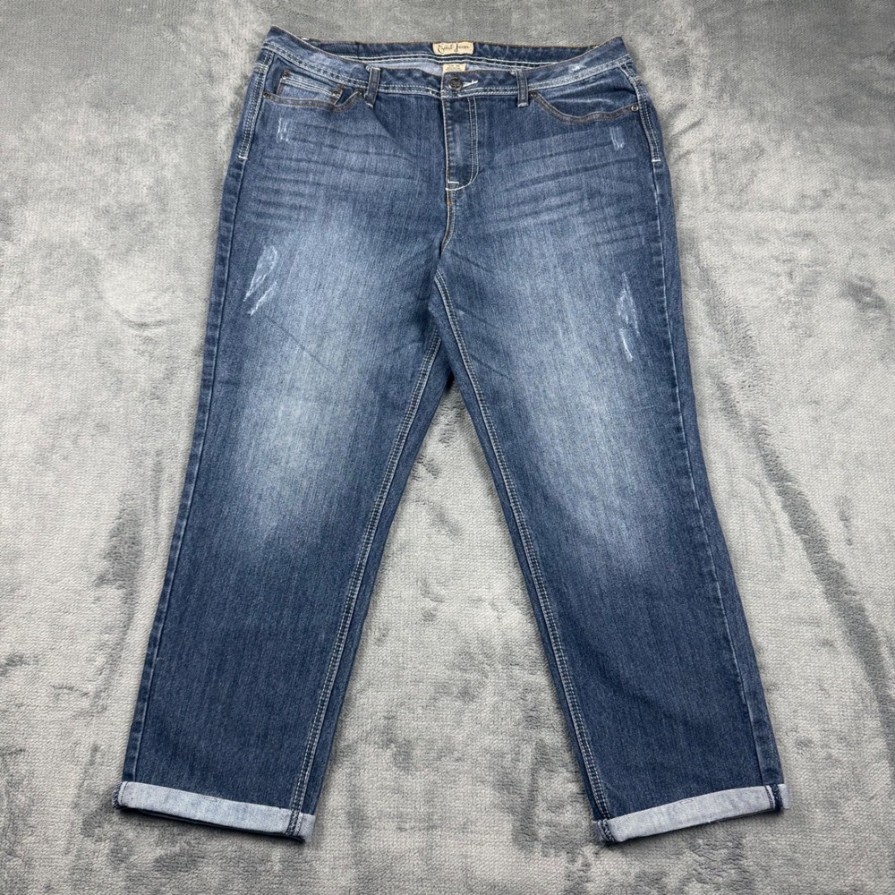 Earl Jean Womens Size 16 Medium Wash Distressed Straight Leg Cropped Denim Jeans